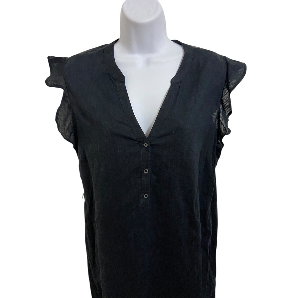 Old‎ Navy Black Ruffle Sleeve Henley Mini Dress Cotton Blend Preppy Boho Medium - Picture 7 of 8